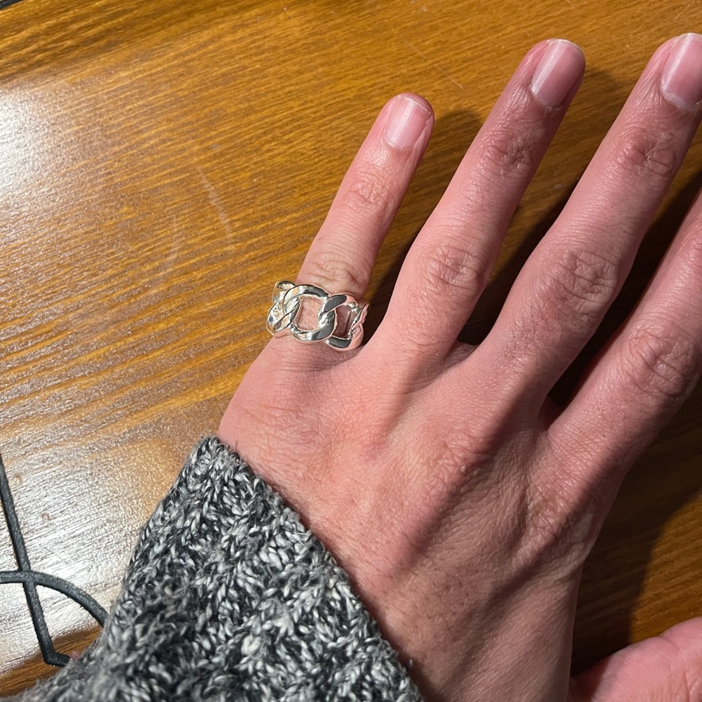 Cuban link silver color ring size 7 US (Medium)